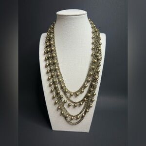 Vintage Unbranded Multi Strand Gold Tone Chain Necklace With Textured Bead Links